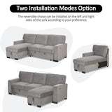 EBELLO Convertible Sleeper Sofa 3 in 1, Chenille Modern L-Shaped Couches for Living Room, Pull Out Sectional Futon Sofa Bed with Storage Space, USB Ports and Cup Holders for Bedroom, Grey EBELLO