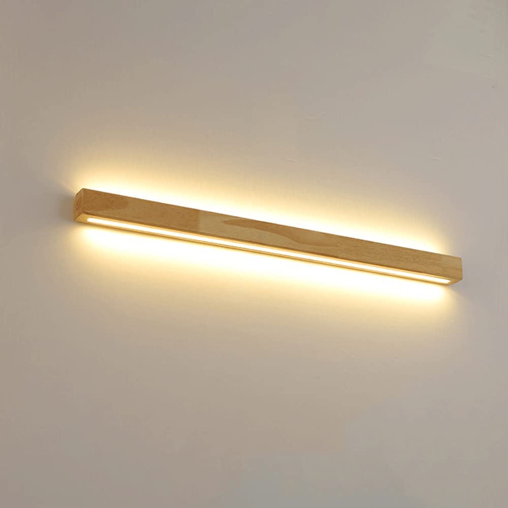 GLIDAX Minimalist Linear Wall Sconce LED Wooden Wall Light for Mirror Warm 3000K 24W Wall Light Long Strip Vanity Wall Lighting Fixture Solid Wood Sconces for Living Room Bedroom Decor GLIDAX