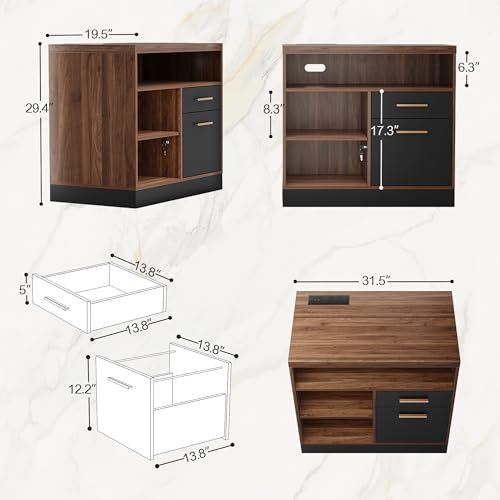 ModernMate Electric Standing Desk with 2-Drawer File Cabinet, Adjustable Height Executive Desk, Home Office Workstation with A Engineered Wood 1.18" Solid Desktop, Built-in Outlets, Black Walnut ModernMate