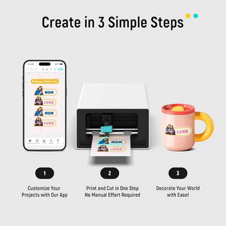 Liene PixCut S1 Color Sticker Printer & Cutting Machine - All-in-One Sticker Maker for DIY Crafts, Custom Labels & Gifts. Thermal Dye-Sublimation Photo Printer, 300 DPI, Precise AI Auto-Cutting Liene