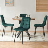 Homedot 37" Round Table Set for 4 Person, Modern Kitchen Table Set, Imitation Wood Dining Table with Space Saving Dining Chairs, Dark Green Velvet Side Chairs Homedot