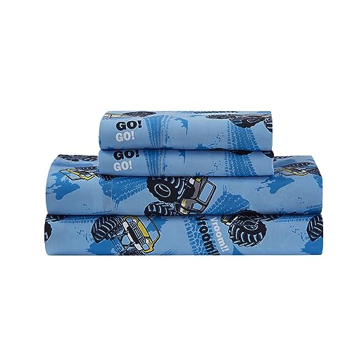 Kids Bedding Set Bed in a Bag for Boys and Girls Toddlers Printed Sheet Set and Comforter, Twin, Monster Truck Sweet Home Collection
