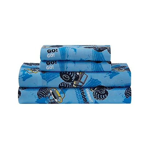 Kids Bedding Set Bed in a Bag for Boys and Girls Toddlers Printed Sheet Set and Comforter, Twin, Monster Truck Sweet Home Collection