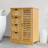 MUPATER Small Storage Cabinet Bamboo with 4 Drawers and 1 Cupboard, Freestanding Compact Floor Towel Cabinet Bamboo for Laundry Room, Entryway and Bedroom, Natural MUPATER