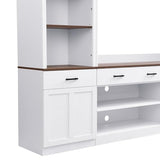 Ball & Cast Farmhouse 4-Piece Wall Unit Entertainment Media Center Set with Bookshelf for TVs Up to 70",Large Entertainment Wall Unit TV Stand W/Adjustable Shelves and Wine Rack,for Living Room,White Ball & Cast