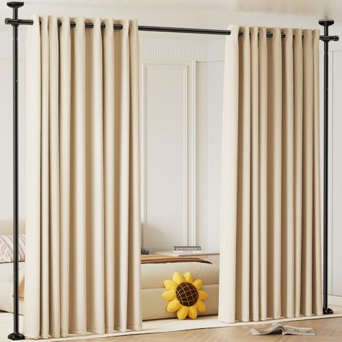 Bonpally Room Divider Curtain Rod, No Drilling Room Separator for Space Partition, 4-10ft (H) 28-70 inch(W) Adjustable Heavy Duty Temporary Wall Divider Floor to Ceiling Tension Rod, Black Bonpally