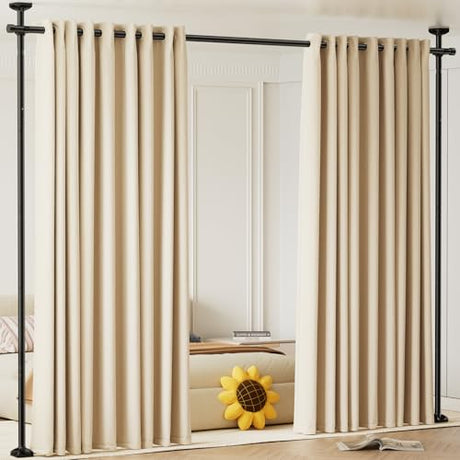 Bonpally Room Divider Curtain Rod, No Drilling Room Separator for Space Partition, 4-10ft (H) 28-70 inch(W) Adjustable Heavy Duty Temporary Wall Divider Floor to Ceiling Tension Rod, Black Bonpally