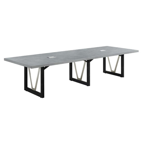 nbf signature series District Conference Table 12' ft Stormy Gray/Black Base | Industrial Design, Laminate Top, Cable Management, Grommet Covers, Solid Wood Frame nbf signature series