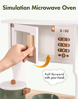 ROBUD Vintage Green Wooden Kitchen Sets for Kids Toddler, Pretend Play Kitchen with Working Ice Machine, Microwave Oven, Ages 3+ ROBUD