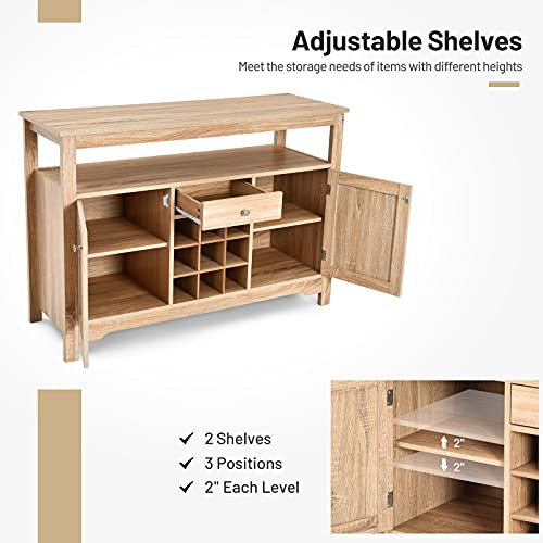 Giantex Buffet Server Sideboard, Console Table, Wood Dining Table, Cupboard Table with 2 Cabinets, 1 Drawer and 9 Wine Cabinets, Storage Organizer Kitchen and Dining Room (Natural) Giantex