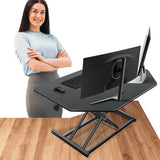 JD Concept 32 inch Black Corner Standing Desk Converter, Assembled One-Click Sit to Stand up Desk Riser, for Dual Monitor and Laptop Height Adjustable Workstation JD Concept