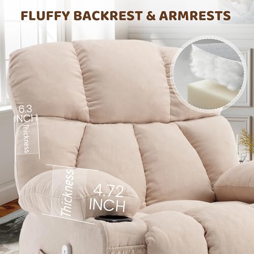 Massage Rocking Recliner Chair, Ergonomic Recliners Sofa with Vibration Massage & Heat, Rocking Chair Nursery Chair for Living Room Lounge with 4 Pockets, 2 Cup Holdersrt, Beige