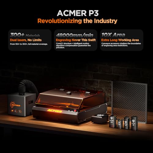 ACMER P3 24W(24,000mW) Diode Enclosed Laser Engraver, Built-in Air Assist, Honeycomb, 48000mm/min Batch Process Speed, CNC Laser Cutter and Engraver Machine, Laser Safety Class 1 ACMER