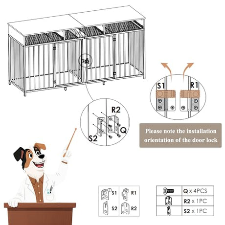 HOSTACK Double Dog Crates Furniture, 71" Wide Indoor Dog Kennel with 3 Drawers, Farmhouse Dog Cage for 2 Large/Medium Dogs, Heavy Duty Dog Crate with Removable Divider, Wooden Pet House, Ash Grey HOSTACK