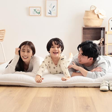 TEIJIN Japanese Futon Mattress, 100% Polyester, Foldable & Portable Floor Lounger Bed, Roll Up Sleeping Pad, Shikibuton, (Extremely Thick, Queen (U.S. Standard)), White TEIJIN