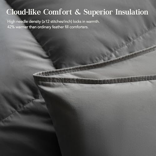 Feather Down Fiber Comforter Twin Size,Premium Ultra-Soft Breathable Comforter High Fill Power Grey Duvet Insert,All Season Hotel Luxury Bedding Comforters 8 Corner & Center Loops,Baffle Box Design HYVIF
