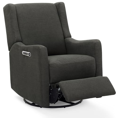Delta Children Mercer Electronic Power Recliner and Swivel Glider with USB Port in LiveSmart Performance Fabric - Water Repellent & Stain Resistant, Dark Grey