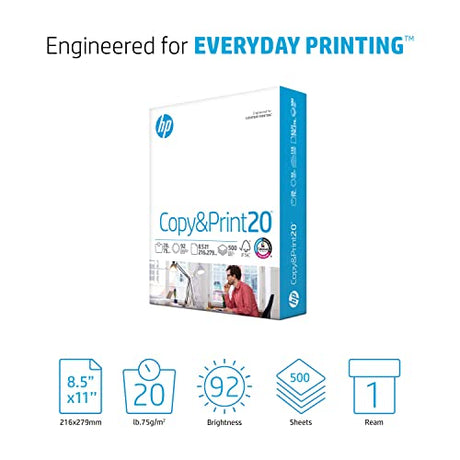 HP Printer Paper | 8.5 x 11 Paper | Copy &Print 20 lb | 1 Ream Case - 500 Sheets| 92 Bright | FSC Certified | 200060 HP Papers