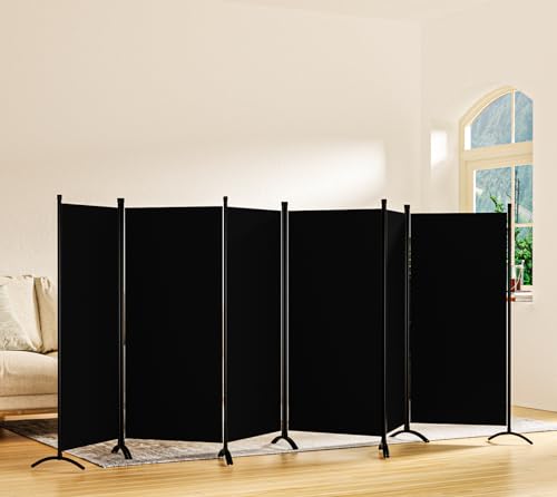 Room Divider-Folding Privacy Screens, 6 ft Partition Room Dividers Wall for Separation, Home, Office, Classroom, Studio (Black, 6 Panel) Grezone