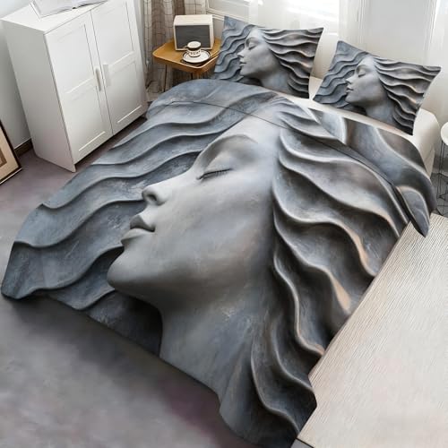 YFIOYI Sculpture Duvet Cover Sets, Minimalist Bedding Set, Tranquil Ultra Soft Microfiber 3 Piece Bedding Set, with Zipper（King Single） YFIOYI