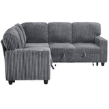 Ball & Cast L-Shaped Sleeper Sofa Bed,5 Seater Sectional Couch with Pull Out Bed and USB Charging,Cupholders & Storage Seats,Convertible Sofa Bed for Living Room,Apartment,Corduroy Fabric,Gray,81" Ball & Cast