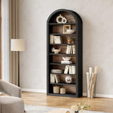 LITTLE TREE 8-Tier Bookcase, 78.7" Tall Bookshelf with Arched Top, Large Freestanding Wooden Open Bookcase Bookshelf, Modern Book Shelf Organizer for Living Room, Bedroom, Office, Library, Black Brown LITTLE TREE