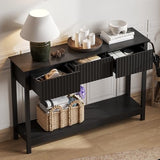 Treocho 47" Fluted Console Table with 3 Drawers, Narrow Long Entryway Table with Storage and Shelf, 2-Tier Sofa Table Behind Couch Accent Tables for Entrance Foyer, Hallway, Living Room, Black Treocho