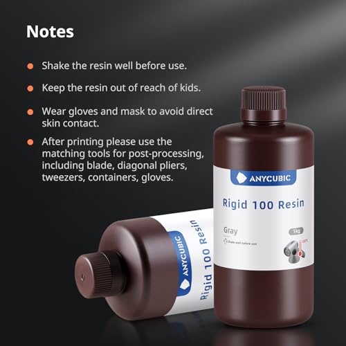 ANYCUBIC Rigid High-Temp Resistant 3D Printer Resin, Extra Toughness & Rigidity, Wide Compatibility for LCD Resin 3D Printers, Applicable for Industrial Parts & Jewelry Prints (Grey, 1kg) ANYCUBIC