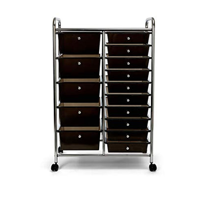 Seville Classics 15-Drawer Multipurpose Mobile Rolling Utility Storage Organizer Cart, Translucent Black - WoodArtSupply