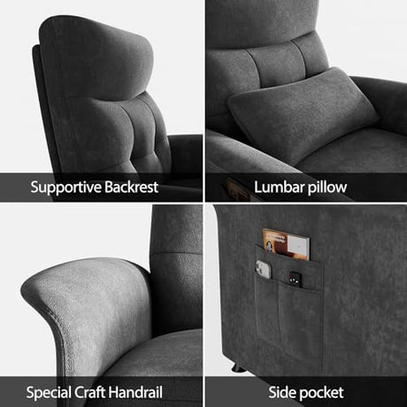LegacyAmerhome Power Recliner Chair for Adults with Heat & Massage - Soft Fabric Electric Reclining Sofa with Remote Control, 180° Lay Sleeper 3 Side Pockets for Living Room Home Theater, Dark Grey LegacyAmerhome