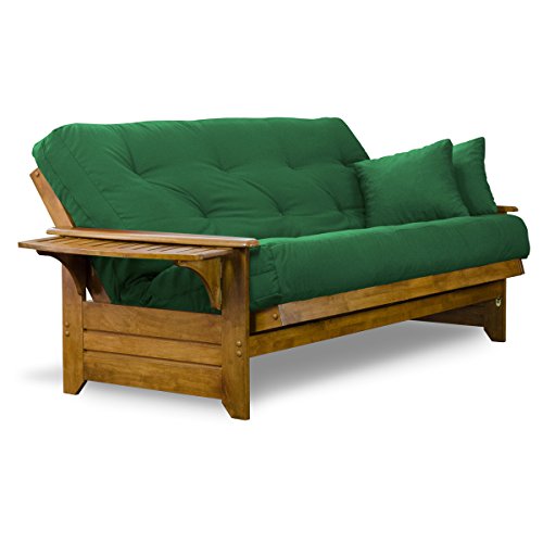 Nirvana Futons Brentwood Tray Arm Futon Sofabed Set - Full Frame, 8" Hunter Green Mattress, Rich Heritage Finish Nirvana Futons