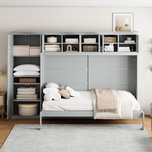 Merax Queen Size Murphy Bed with Cabinets, Gray Merax