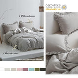 Simple&Opulence 100% Linen Duvet Cover Set, Natural French Flax Light Grey Ruffle Duvet Cover Twin Size, Breathable Comfy Linen Bedding Comforter Cover with 1 Pillowcase (Light Grey, 68" x 86") Simple&Opulence