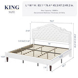 Allewie King Bed Frame with Adjustable Velvet Tiara Headboard, Upholstered Diamond Button Tufted Platform Bed, Wood Slats Support, No Box Spring Needed, Mattress Foundation, Easy Assembly, White Allewie