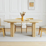 70.8 Inch Kitchen Dining Table for 4-6 People, Oval Kitchen Table with Wood Strip Base, Modern Farmhouse Large Round Dining Room Tables for Living Room (Natural) weselon