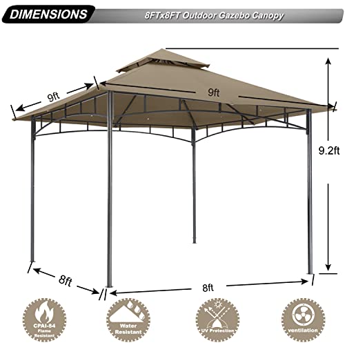 ABCCANOPY Gazebos for Patios 8x8 - Outdoor Steel Frame Gazebo for Lawn Backyard Garden Deck (Khaki)