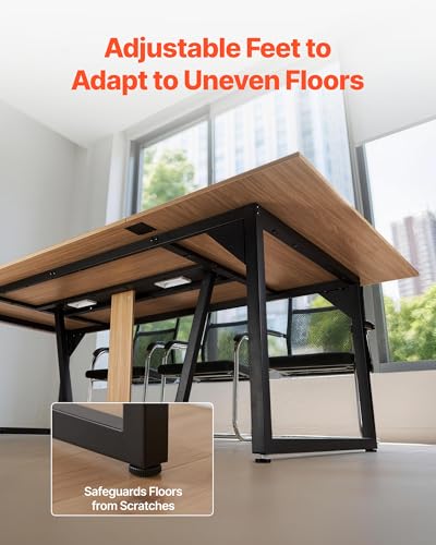 VEVOR Conference Table, 8 ft Office Meeting Table for 10 Person, Modern Rectangle Seminar Desk with Metal Legs, Large Meeting Desk Ideal for Office, Boardroom, Conference Room, Easy Assembly, Brown VEVOR