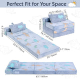 Foldable Floor Mattress with Pillow for Kids, Glow in The Dark Blue Dinosaur Toddler Washable Folding Floor Mat for Daycare, Child Trifold Futon Sofa Bed with Storage Bag for Playroom Girls and Boys Givjoy
