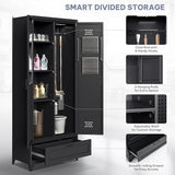 YITAHOME 71" Metal Garage Broom Cabinets with Adjustable Shelves, Vacuum Storage Cabinet with Doors and Drawer, Tool Storage Cabinet for Gym, Basement, Warehouse, Black, Metal YITAHOME