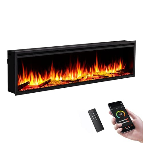 LegendFlame 72" W Smart Wall Mount & in Wall Recessed Electric Fireplace Insert, Heater 750W/1500W, Multi Colors of Flame & Fuel Bed, Alexa/Google Assistant Enabled Legend Flame