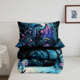 Feelyou Dragon Comforter Set Twin Size Comforter for Boys Girls Teens Wild Life Bedding Set Jungle Dragon Duvet Set Room Decor Balck Blue Quilt Set Feelyou