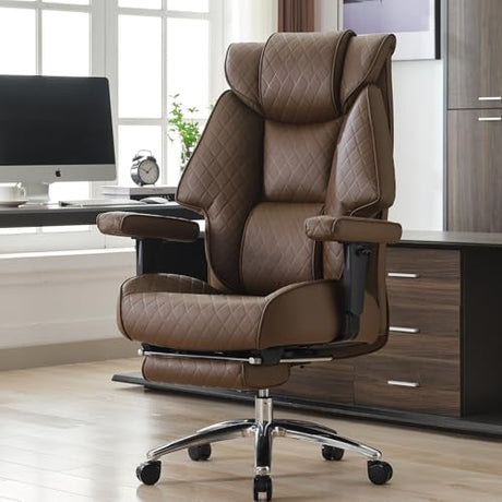 EXCEBET Big and Tall Office Chair with Footrest, PU Leather High Back Executive Office Chair 400lbs, Ergonomic Computer Chairs Lumbar Support for Heavy People (Brown) EXCEBET