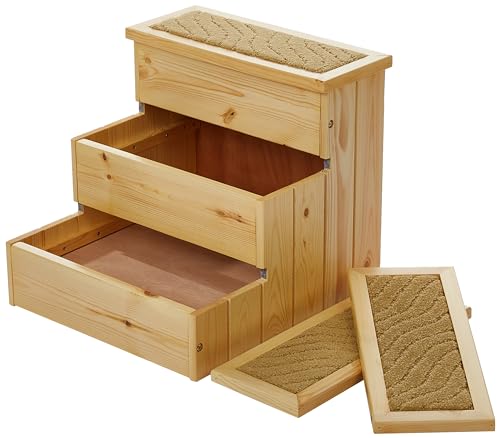 TRIXIE Indoor Wooden 3-Step Pet Stairs with Storage Compartments for Pet Toys, Natural TRIXIE
