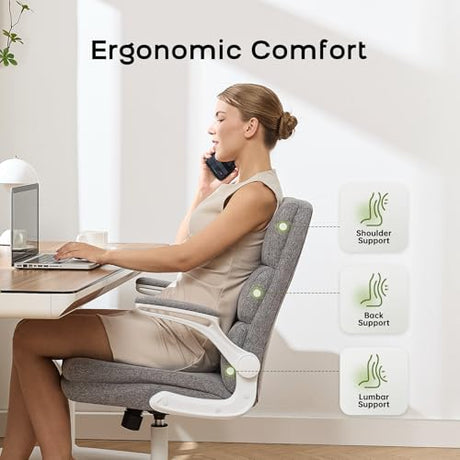 amseatec Office Chair Adjustable Desk Chair Mid Back Executive Comfortable Fabric Ergonomic Back Support Home Computer Chair with Padded Flip-up Armrest Swivel Wheels (Cement Gray) amseatec