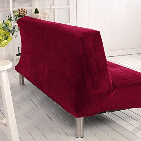 MIFXIN Armless Sofa Bed Cover Stretch Futon Slipcover Plush Thicker Solid Color 3 Seat Full Folding Sofa Couch Futon Furniture Protector Cover Without Armrests (Red) MIFXIN