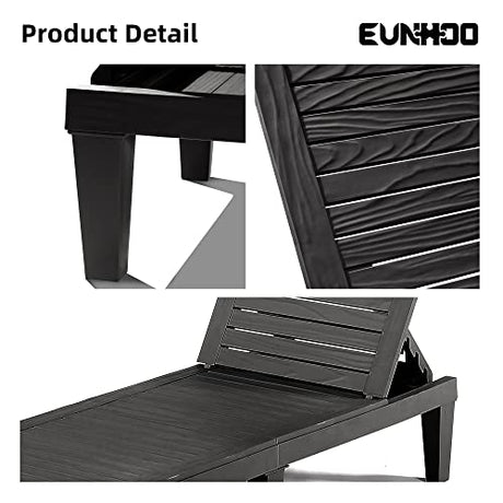 EUNHOO Chaise Lounge Outdoor Set of 4,Adjustable Pool Lounge Chair with 5 Positions Backrest, Waterproof Sun Loungers for Garden Pool Beach Patio Deck Sunbathing.Black EUNHOO