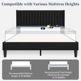 Yaheetech Queen Bed Frame Upholstered Platform Bed with Fabric Headboard, Wing Edge Design/Non-Slip and Noise-Free/Wooden Slats Support/No Box Spring Needed/Easy Assembly, Black Queen Bed Yaheetech