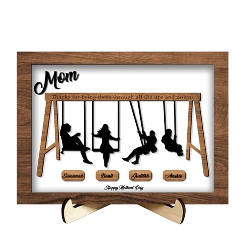 Personalized Swing Set Sign Wooden Sign with Kids Name,Mothers Day Gifts for Mom from Grandma Son Daughter,Custom Swinging Wooden Plaque Oniginal