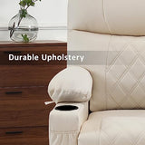 MCombo Small Power Lift Recliner Chair Sofa with Massage and Dual Heating, Adjustable Headrest for Elderly People Petite, USB Ports, Faux Leather 7111 (Cream White)