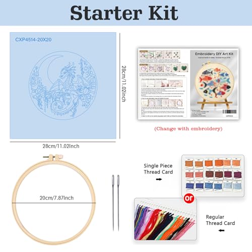 Black dragon handmade DIY embroidery kit,suitable for adult beginners,includes embroidery cloth, instructions, embroidery frame and needle and thread, suitable for holiday gifts (Blue Dragonfly)